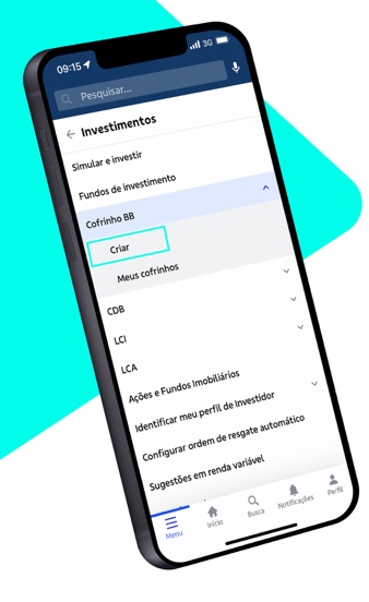 Imagem mostra menu de investimentos do App BB.